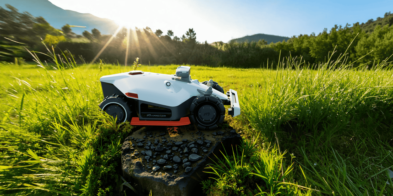 Mammotion LUAB 2 AWD cut long grass under sun