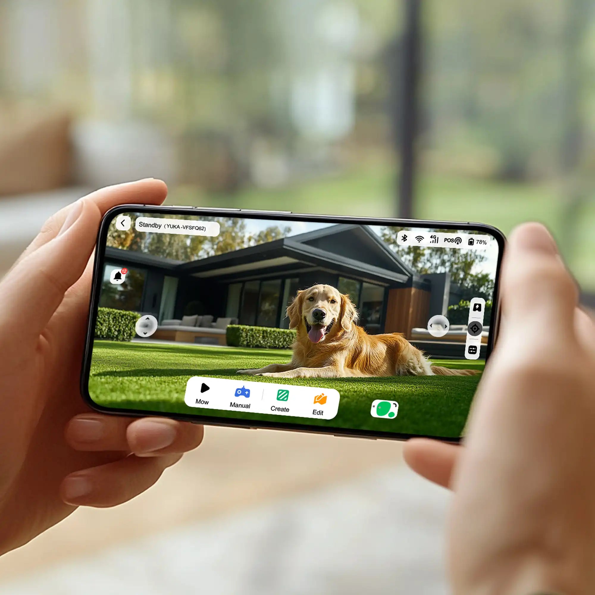Mammotion 4G remote monitor showing through the mobile app