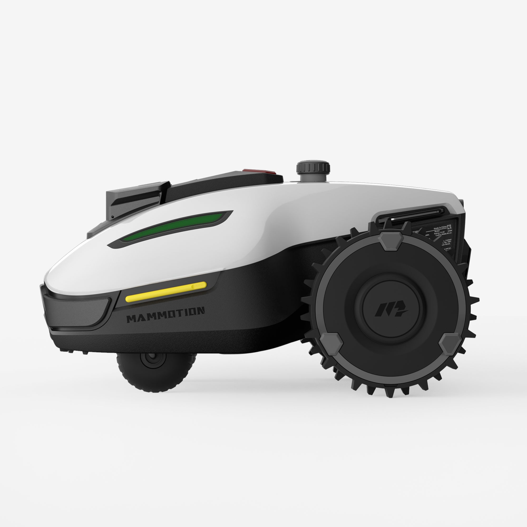 Mammotion YUKA Mini robot lawn mower in a straight side view in white