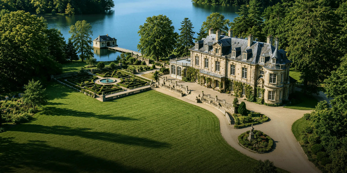 Aerial view of private estates with autonomous mowing zones